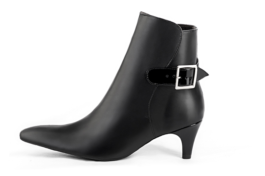 Satin black women's elegant sneakers. Tapered toe. Medium slim heel. Profile view - Florence KOOIJMAN